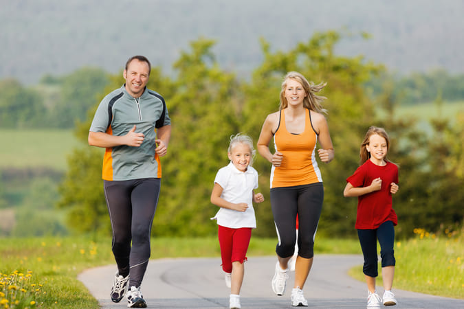 Family on a jog together.