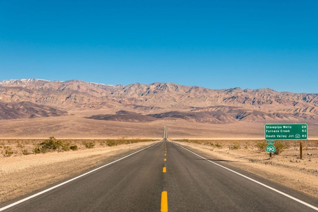 Death Valley, California - Empty infinite Road in the Desert.
