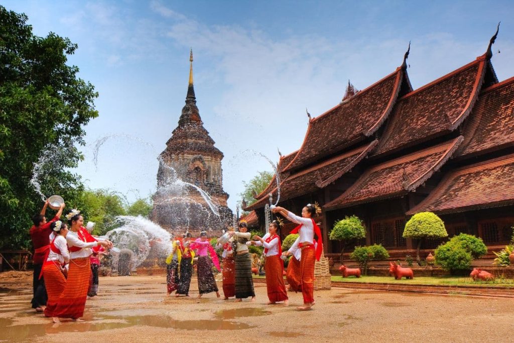 Celebrating Songkran as a buddhist festival.