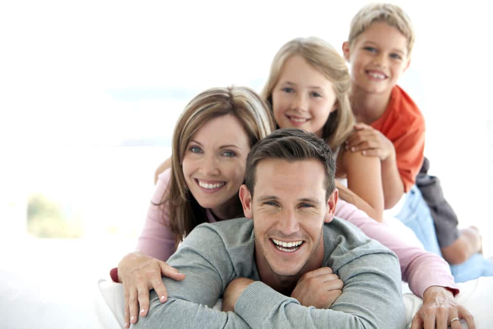 Family together have fun in the living room.