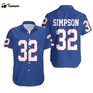 Buffalo Bills 32 O J Simpson Men Royal Vintage Jersey Inspired Style Hawaiian Shirt