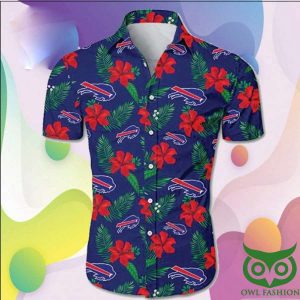 Buffalo Bills Flowers And Leaves Dark Blue Hawaiian Shirt