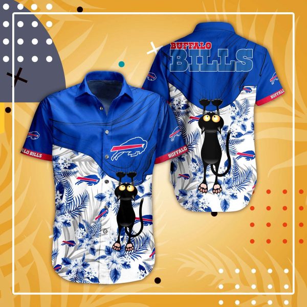 Buffalo Bills Hawaiian Shirt: N33 Tropical Flower Design with Cat – Perfect for Game Day!