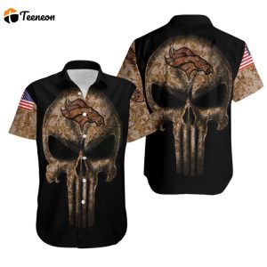 Camouflage Skull Denver Broncos American Flag Hawaiian Shirt