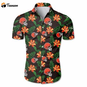 Cleveland Browns Helmet Tropical Flower Hawaiian Shirt