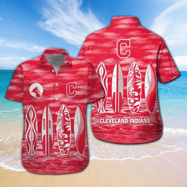 Cleveland Indians Short Sleeve Button Up Tropical Aloha Hawaiian Shirt Set for Men Women Gift for Fans