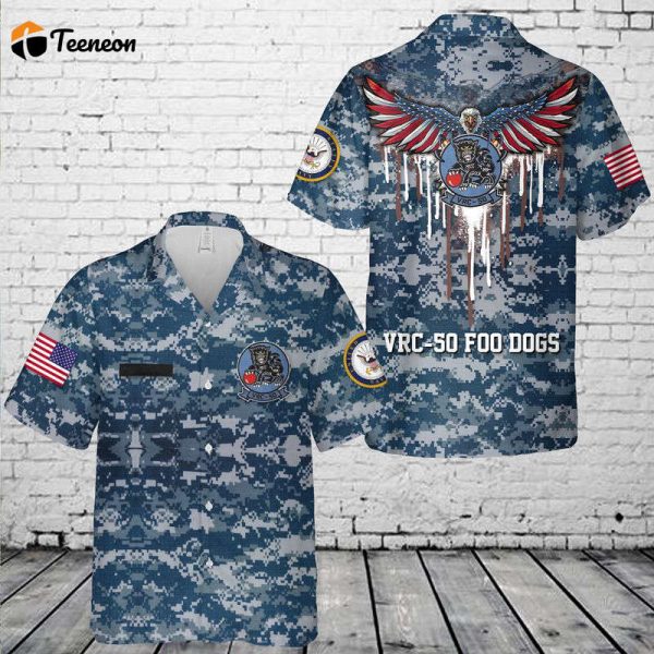 Custom Name US Navy VRC-50 Foo Dogs Hawaiian Shirt Gift for Dad Father Days