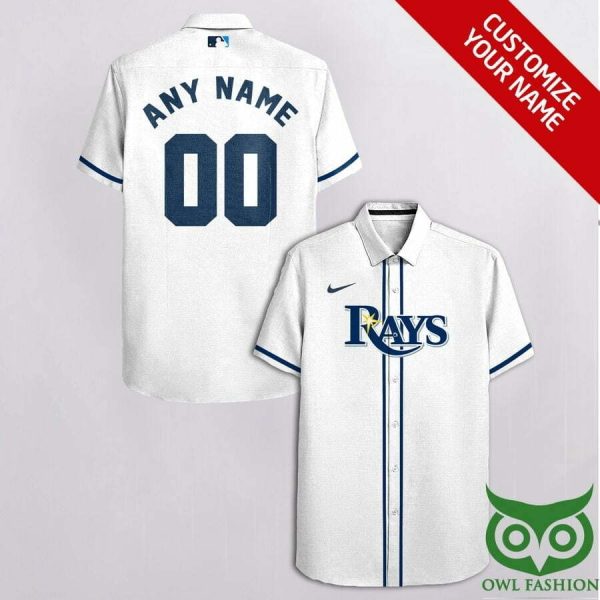 Customized Tampa Bay Rays White With Dark Blue Hawaiian Shirt