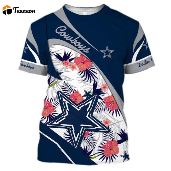 Dallas Cowboys Hibiscus Flower Pattern 3D T-shirt