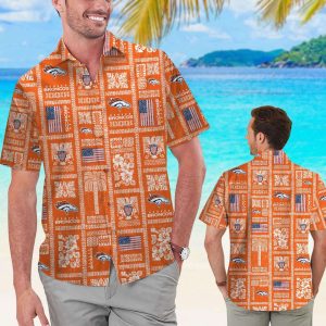 Denver Broncos Summer Commemorative Short Sleeve Button Up Tropical Aloha Hawaiian Shirt Set for Men Women Kids