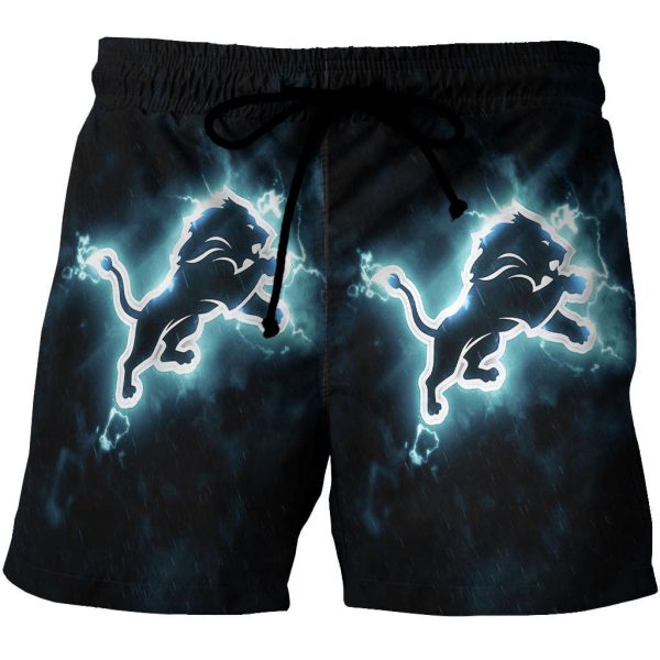 Detroit Lions Emblem Thunder 3D All Over Print Summer Beach Hawaiian Short