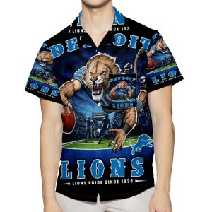 Detroit Lions Mascot 3D All Over Print Summer Beach Hawaiian Shirt With Pocket