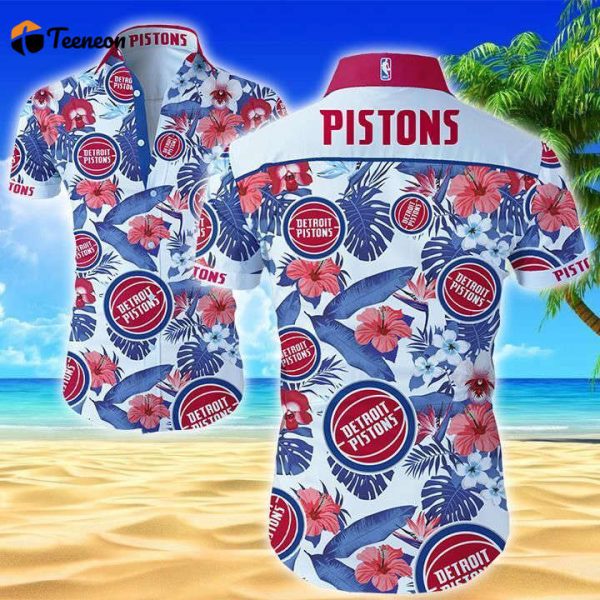 Detroit Pistons Hawaiian Shirt Summer Button Up Shirt For Men Beach Wear Short Sleeve Hawaii Shirt