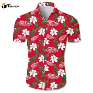 Detroit Red Wings Hawaiian Shirt Floral Button Up Slim Fit Body