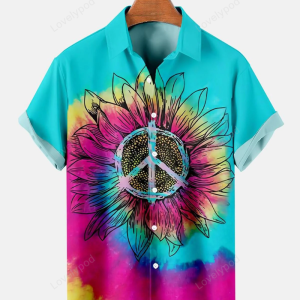 Hawaiian Gradient Hippie Sunflower Print Men’s Shirts