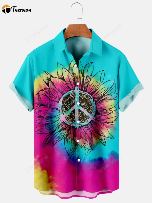 Hawaiian Gradient Hippie Sunflower Print Men’s Shirts