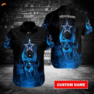 High Quality Personalized Dallas Cowboys Blue Skulls 3D Hawaiian Shirt