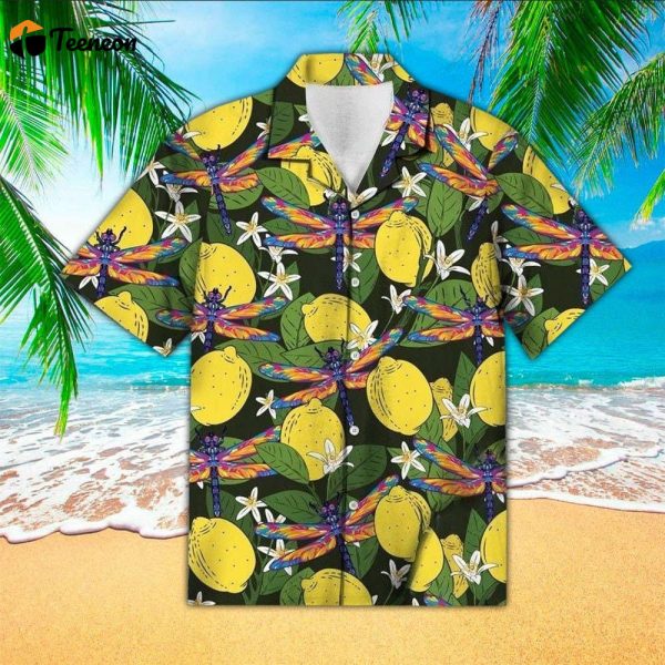 Lemon & Dragonfly Pattern Hawaiian Shirt