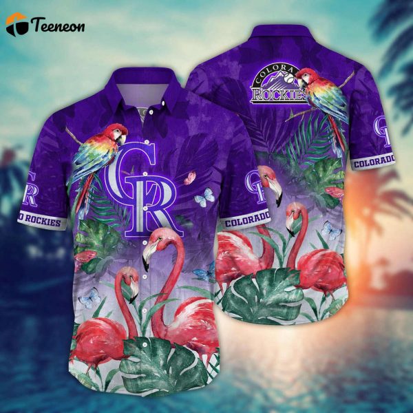 MLB Colorado Rockies Hawaiian Shirt Flower Pink Crane Pattern For Fans