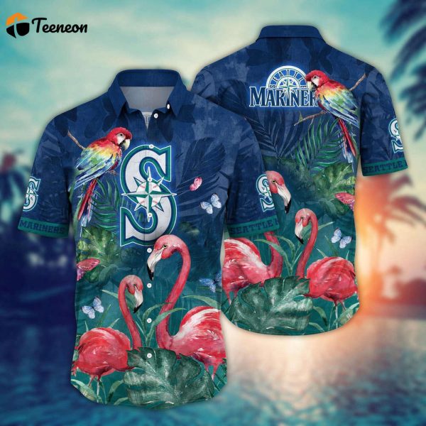 MLB Seattle Mariners Hawaiian Shirt Flower Pink Crane Pattern For Fans