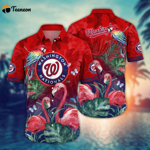 MLB Washington Nationals Hawaiian Shirt Flower Pink Crane Pattern For Fans