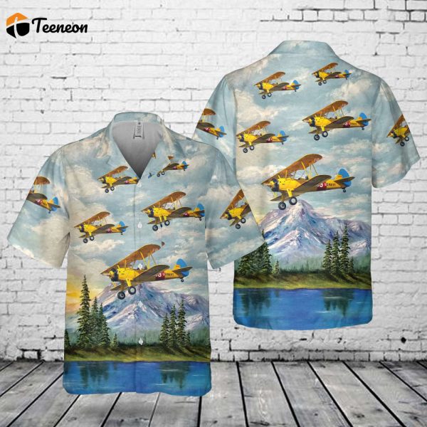 Navy Stearman Biplane Pocket Hawaiian Shirt Gift for Dad Father Days