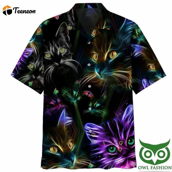 Neon Cat Black Hawaiian Shirt Gift For Men And Women Suer Outfit Beach