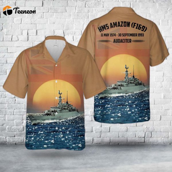 Royal Navy HMS Amazon (F169) Hawaiian Shirt Gift for Dad Father Days