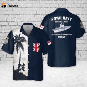 Royal Navy HMS Eagle (R05) Pocket Hawaiian Shirt Gift for Dad Father Days