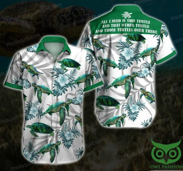 Turtles Love Floral Green And White Hawaiian Shirt Gift For Men And Women