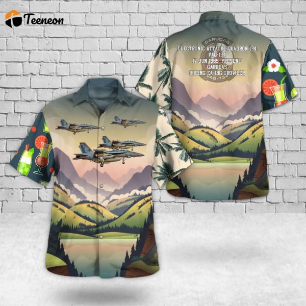 US Navy EA-18G Growler of VAQ-134 “Garudas” Hawaiian Shirt Gift for Dad Father Days