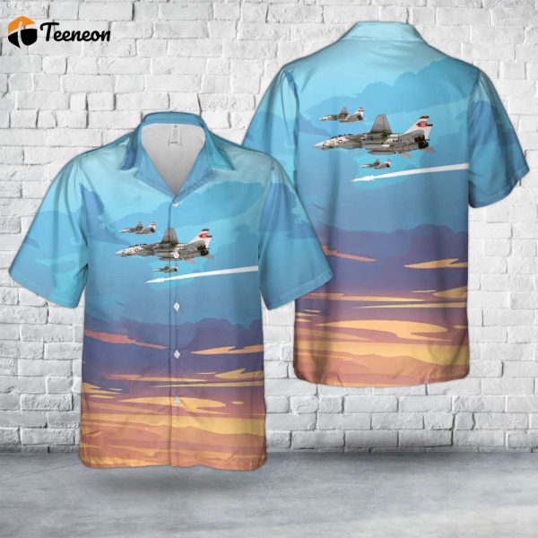 US Navy Grumman F-14A Tomcat from fighter squadron VF-1 Wolfpack launching an AIM-54 Phoenix missile Hawaiian Shirt Gift for Dad Father Days